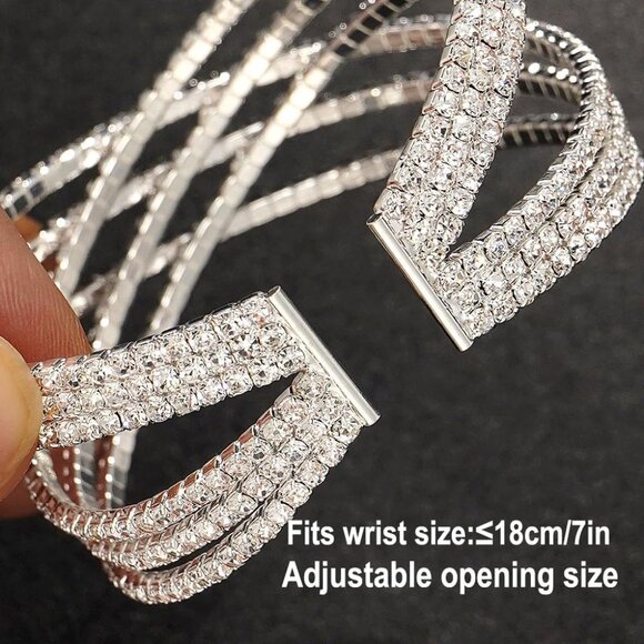 Rhinestone Bracelet for Women Silver Multilayer Cuff Bracelet Craystal Braidal B - Picture 5 of 7